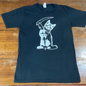 Novelty Cat Scythe Grim Reaper tee shirt T-Shirt Small black